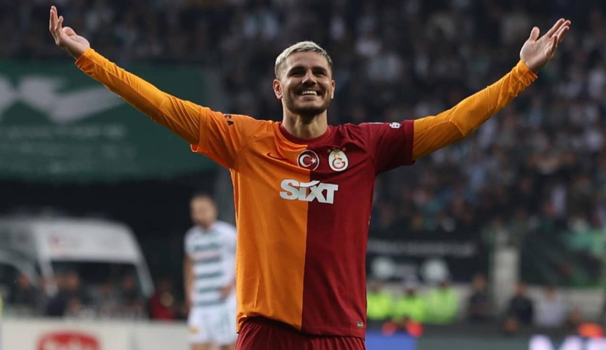 Mauro Icardi festeggia una rete con la maglia del Galatasaray - Foto ANSA - Jmania.it